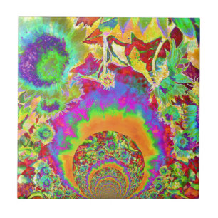 Carreau Mandala de tournesol coloré rétro