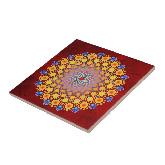 Carreau Mandala de tournesol orange (Côté)