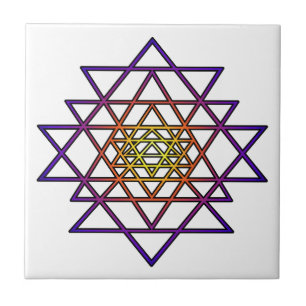 Carreau Mandala de triangle (pourpre jaune) Sri Yantra
