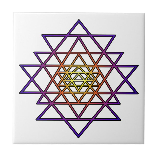 Carreau Mandala de triangle (pourpre jaune) Sri Yantra (Devant)