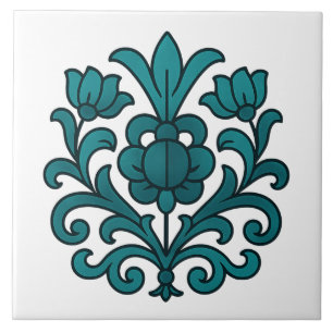 Carreau Mandala de verre teinté élégant sarcelle floral 