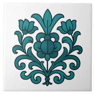 Carreau Mandala de verre teinté élégant sarcelle floral