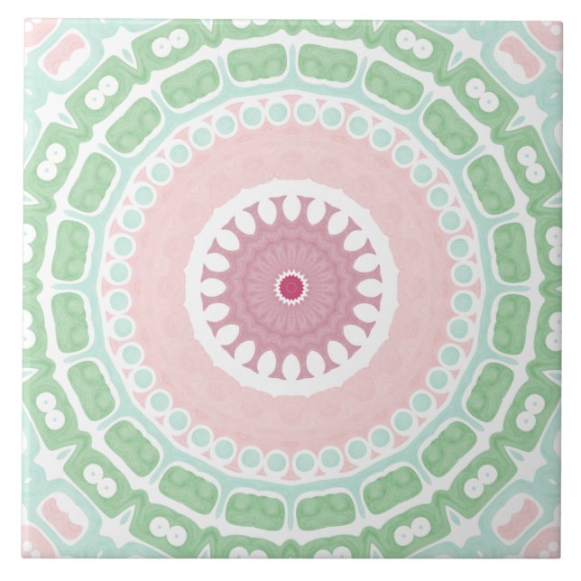 Carreau Mandala décoratif vert menthe et rose (Devant)