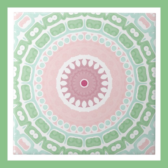 Carreau Mandala décoratif vert menthe et rose (Créateur téléchargé)