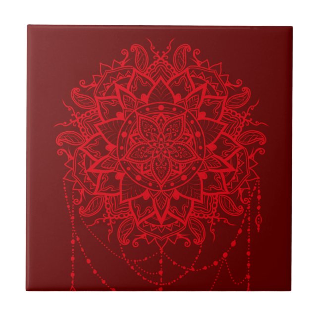 Carreau Mandala design burgundy Indian (Devant)