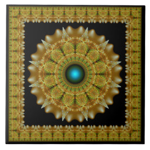 Carreau Mandala d'ornement encadré fractal doré