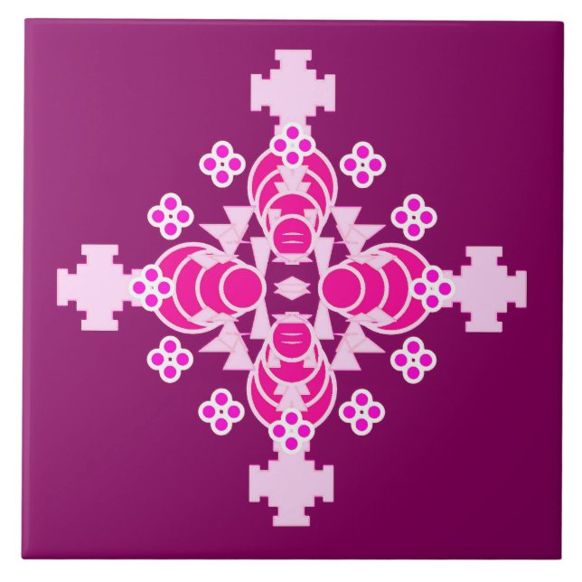 Carreau Mandala en quatre points - rose pâle et prune (Devant)