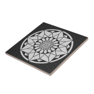 Carreau Mandala étoilé tricot noir et blanc