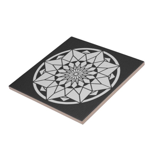 Carreau Mandala étoilé tricot noir et blanc (Côté)