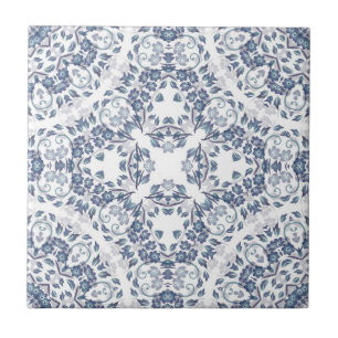 Carreau Mandala Floral Blanc Bleu Grisâtre