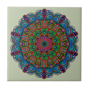 Carreau Mandala floral et motif géométrique vibrant