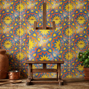 Carreau Mandala floral marocain vibrant orange et bleu