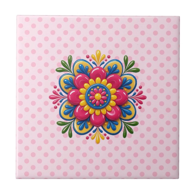 Carreau Mandala floral vibrant (Devant)