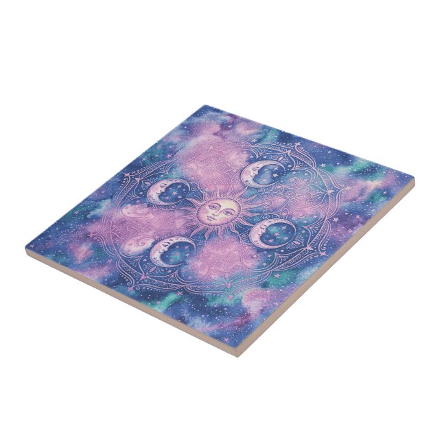 Carreau Mandala Galaxie Nébuleuse Soleil & Lune Céleste (Côté)