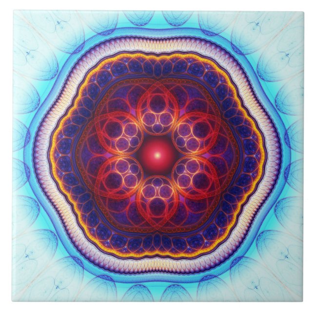 Carreau Mandala harmonique bleu fractal (Devant)