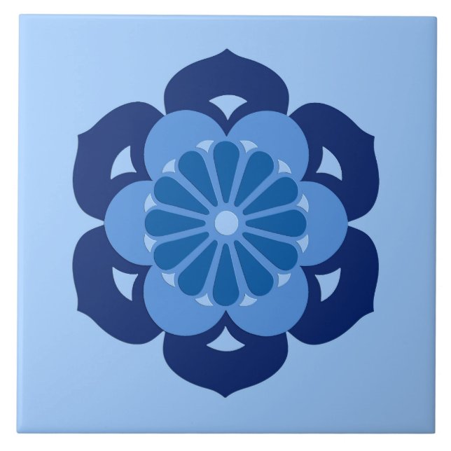 Carreau Mandala, indigo et bleu-clair de fleur de Lotus (Devant)