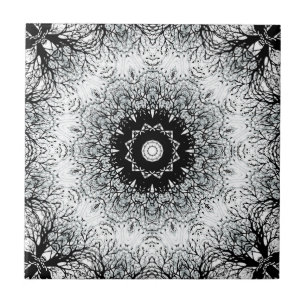 Carreau Mandala kaleidoscope carrelage noir gris blanc