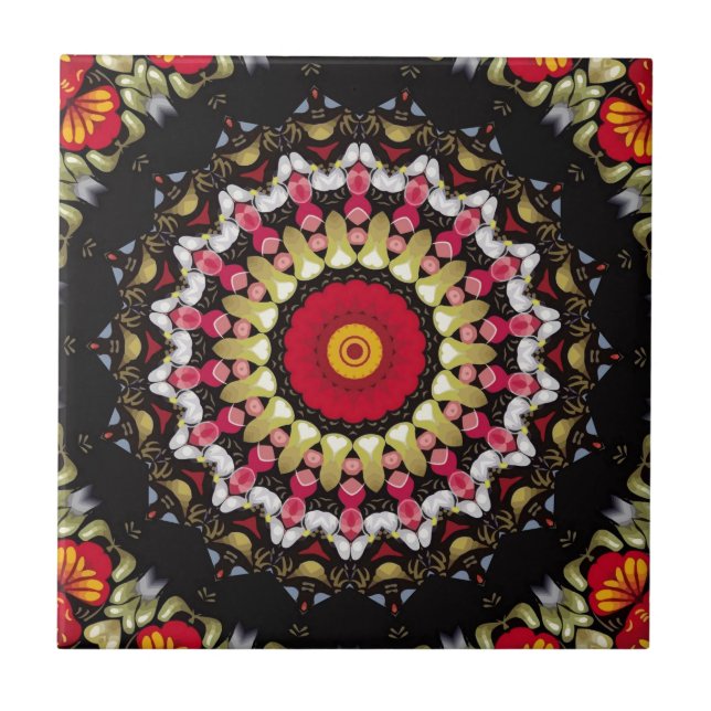 Carreau Mandala Magique Noir et Rouge (Devant)
