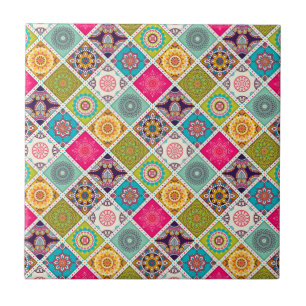 Carreau Mandala marocain motif ethnique coloré