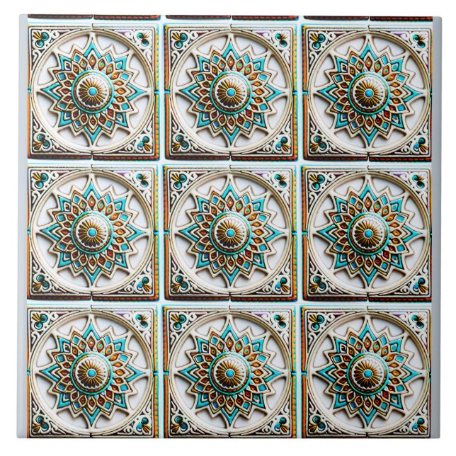 Carreau Mandala marocain Turquoise Inspiré (Devant)