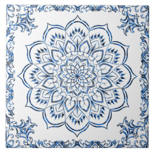 Carreau Mandala Marocaine bleu accent