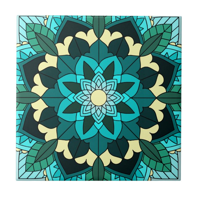 Carreau Mandala Motif 02 en aqua (Devant)