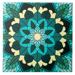 Carreau Mandala Motif 02 en aqua