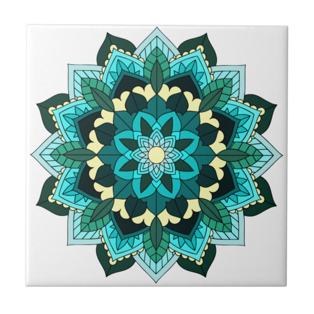 Carreau Mandala Motif 02 en aqua (Devant)