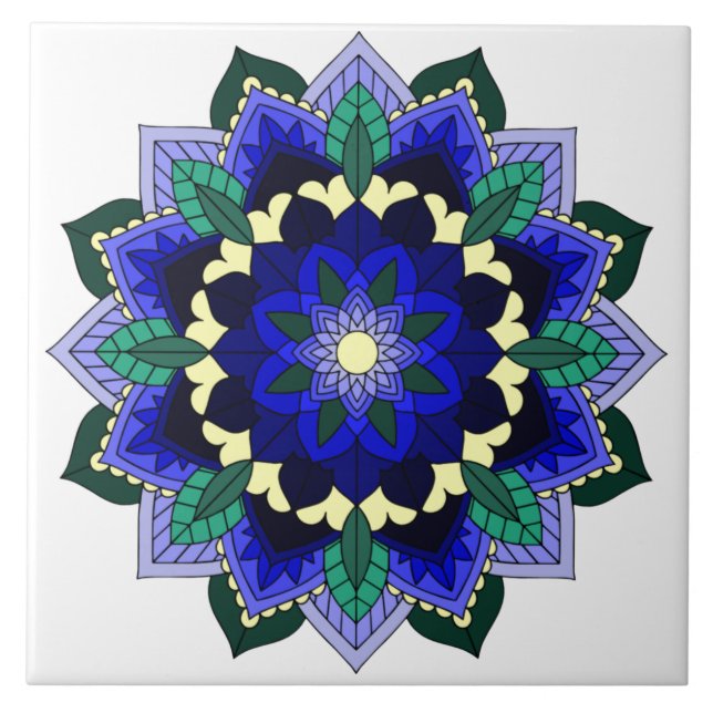 Carreau Mandala Motif 02 en bleu foncé (Devant)