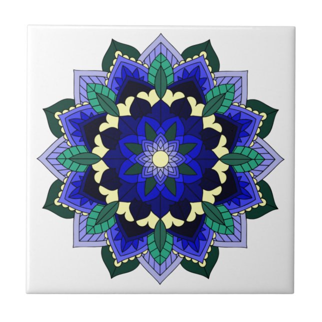 Carreau Mandala Motif 02 en bleu foncé (Devant)