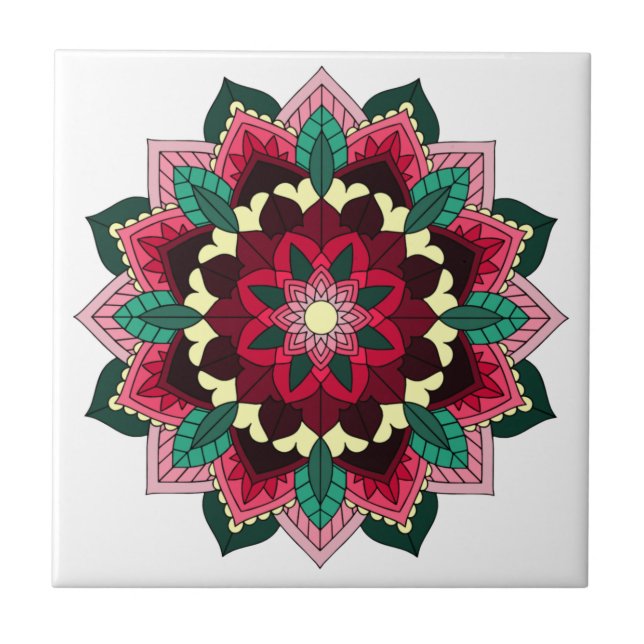 Carreau Mandala Motif 02 en rose profond (Devant)