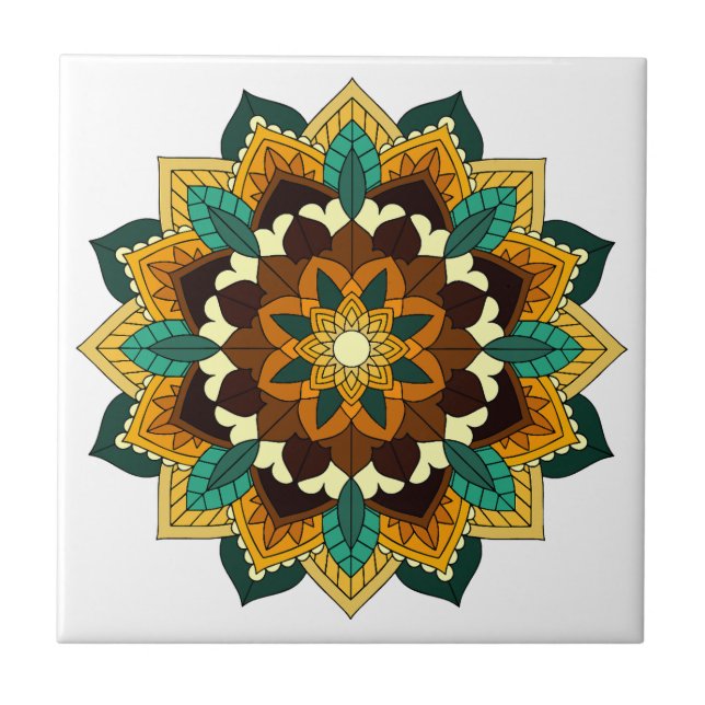 Carreau Mandala Motif 2002 en jaune et bronzette (Devant)