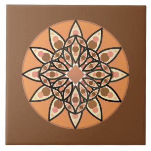 Carreau Mandala motif au chocolat, en terre cuite et en ro