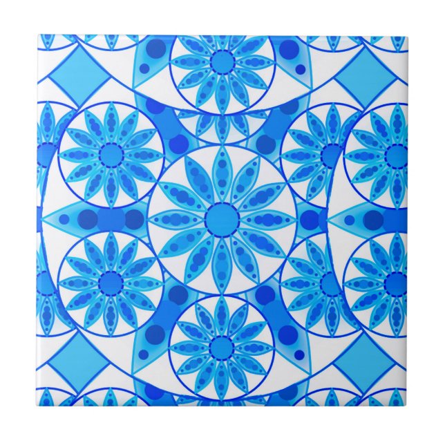 Carreau Mandala motif, cobalt, turquoise et blanche (Devant)