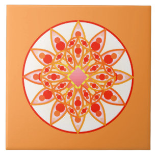 Carreau Mandala motif corallien, orange et or