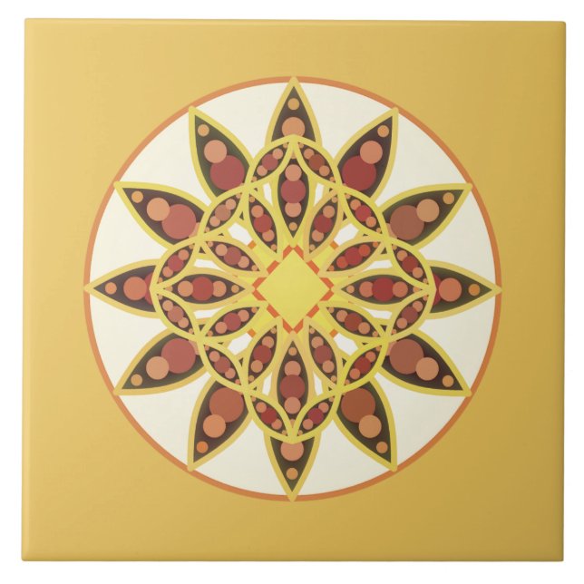 Carreau Mandala motif en chocolat brun et or (Devant)