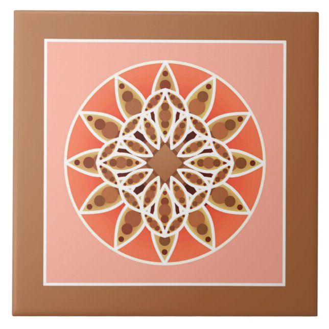 Carreau Mandala motif en chocolat, caramel et corail (Devant)