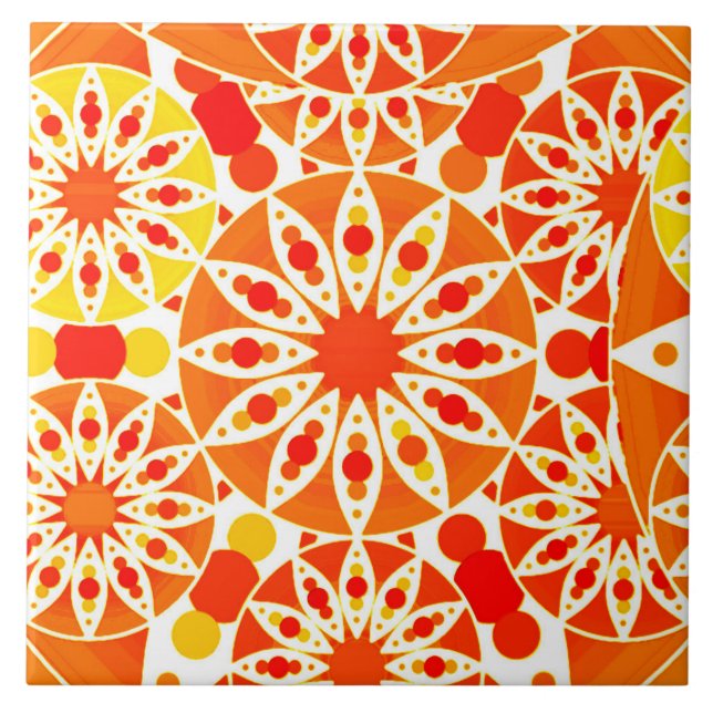 Carreau Mandala Motif en Coral Orange et or (Devant)