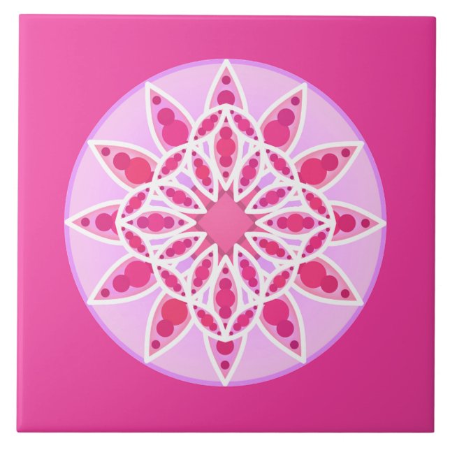 Carreau Mandala motif en rose fushia blanc (Devant)