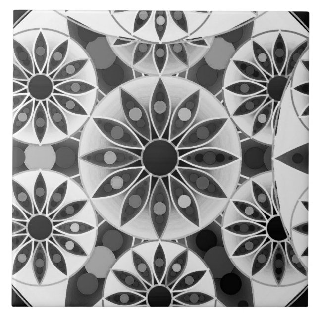 Carreau Mandala motif, noir, blanc et gris / gris (Devant)