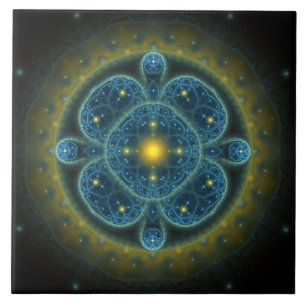 Carreau Mandala motif orné de fractale bleue