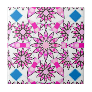 Carreau Mandala motif, rose, rose chaud, bleu cobalt