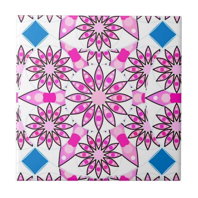 Carreau Mandala motif, rose, rose chaud, bleu cobalt (Devant)
