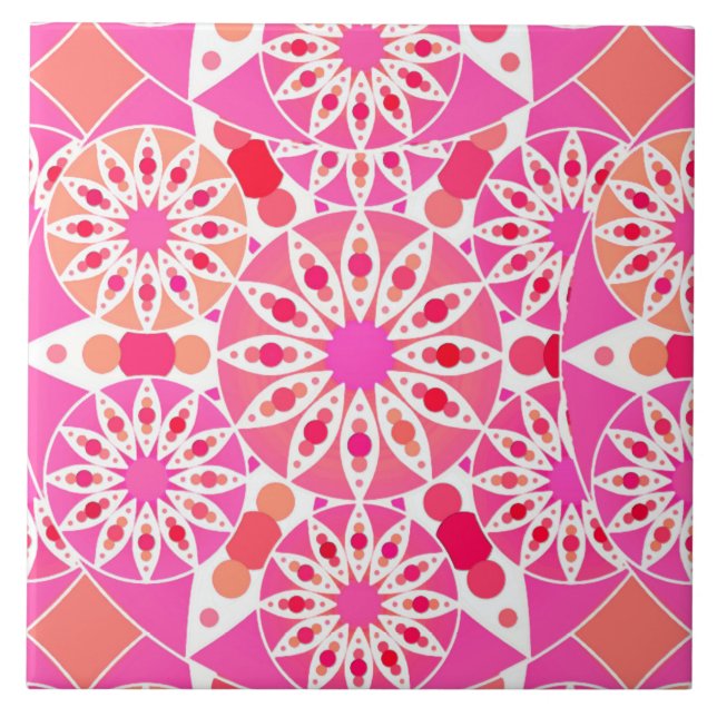 Carreau Mandala motif, tons rose et corail (Devant)