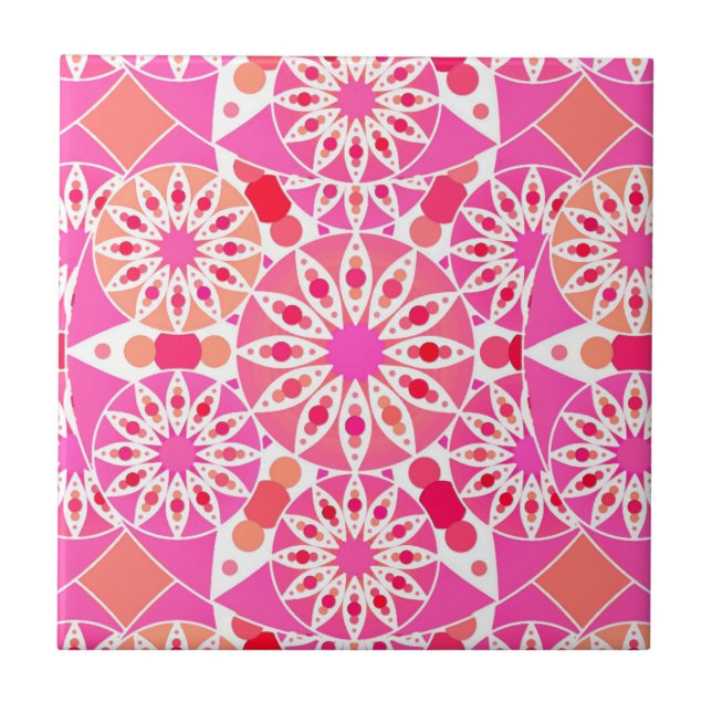 Carreau Mandala motif, tons rose et corail (Devant)
