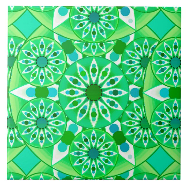 Carreau Mandala motif, vert émeraude et paon (Devant)