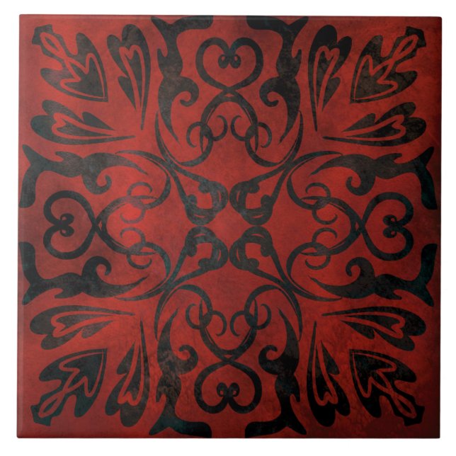 Carreau mandala noir romantique élégante céramique (Devant)