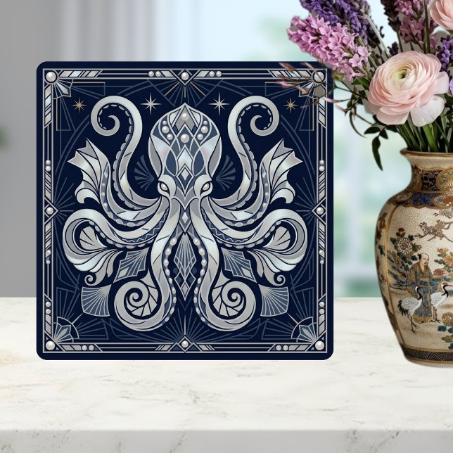 Carreau Mandala Octopus en Argent Art Déco Kraken (Créateur téléchargé)