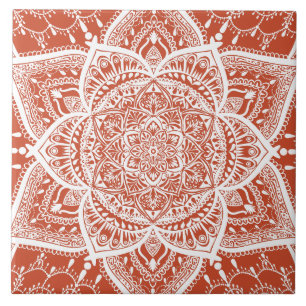 Carreau Mandala orange et blanc - Loergann en terre cuite