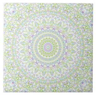 Carreau Mandala Printanier Frais en Vert, Bleu et Lavande